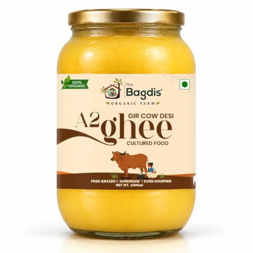Image of The Bagdis Organic A2 Gir Cow Cultured Ghee | Vedic Bilona Method | Grass-Fed | 100% Organic & Farm Fresh Ghee Glass Bottle (1000ml)