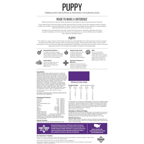Diamond Premium Puppy is a Complete and Balanced Dry Dog Food Formula Protein, Probiotics, and Healthy Fat That Provide High Nutritional Value in Growing Puppies 8lb (118_8_DPP)