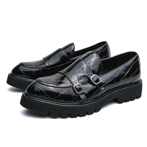 Men's Slip-On Patent Leather Platform Loafers with Double Buckle,Classic Non-Slip Penny Loafers Dress Driving Moccasins Casual Fashion Boat Shoes