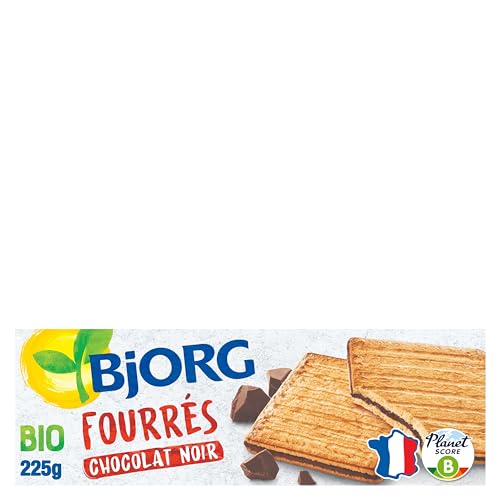 BJORG - Biscuits Fourrés Au Chocolat Noir Bio - Aux Céréales Complètes Et Sucres Non-Raffinés - Sans Huile De Palme - 225 g