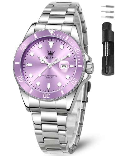 Image of OLEVS Watch Women Silver Watches for Women Luxury for Small Wrists Dress Stainless Steel Women's Wrist Watches Easy to Read Reloj para Mujer Black /Blue /Gold /Green /Pink /Purple
