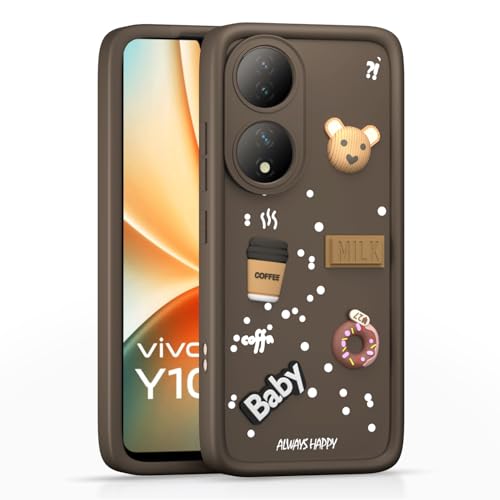 Image of Pikkme Back Cover for Vivo Y100 5G | Cute Fun Cartoon 3D Bear Silicone Full Body Protection Bumper Case (Brown)