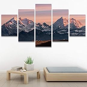 SIGNWIN 5 Panel Canvas Wall Art Snow Mountain...