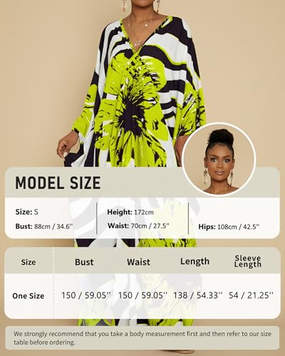 Image of Bsubseach Kaftan Dresses for Women Floral Print Plus Size Beach Cover Up | Lightweight V Neck Loose Fit Boho Dress, Batwing Sleeve Side Slit, Moo Moos for Women Home Loungwear Cruise Resort Wear
