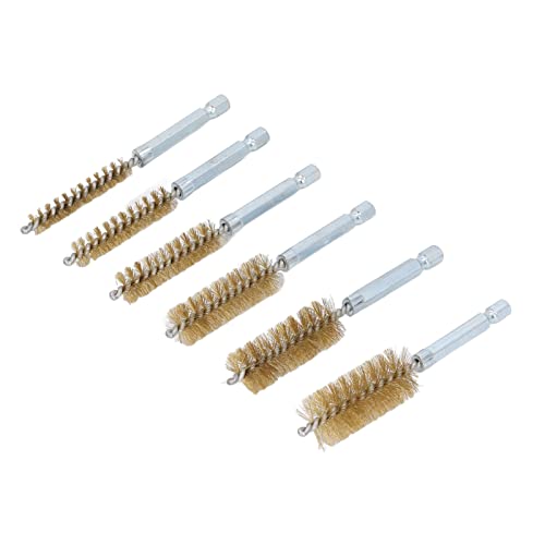 6PCS Bore Brush 4in Proof Twisted Wire Cleaning Brush with 1/4in Hex Shank For Electric Drill Impact Driver Yellow Copper, For Home Use (Brass Wire (Yellow))