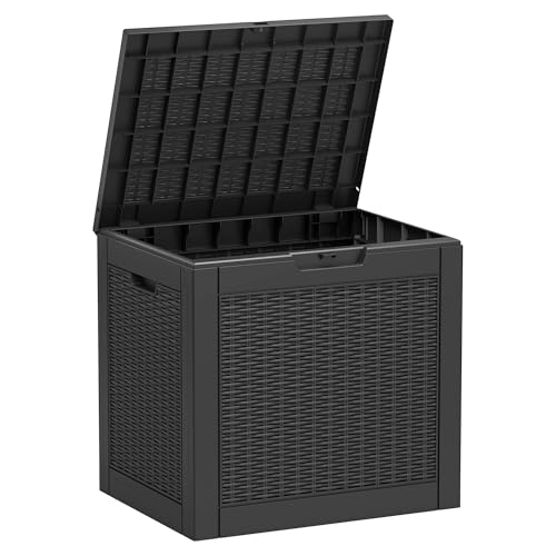 LHBGO Deck Box, 31 Gallon Resin Outdoor Storage Box, Waterproof and UV Resistant Lightweight Storage Deck Box for Garden Tools, Supplies