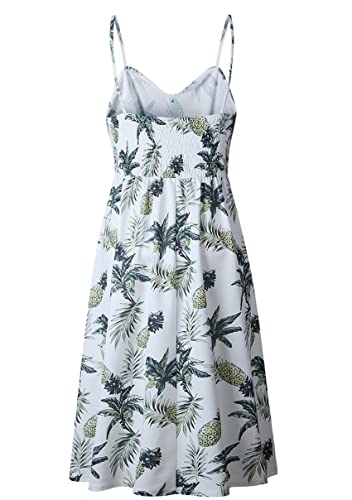 Image of YMING Womens Summer Spaghetti Strap Dresses Button Down Floral Sundress High Waist Swing Midi Dress with Pockets