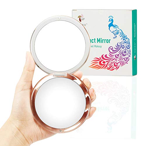 OMIRO Magnifying Compact Mirror, 1X 10X Magnification Pocket Size Round Acrylic Folding Hand Mirror for Travel Makeup in Your Purse (5X Gold)