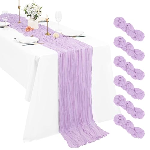 Lot de 6 Chemins de Table en étamine Chemin de Table Bohème en Gaze de 55 x 300 cm, Chemin de Table Rustique et Romantique pour fête de Mariage Thanksgiving décoration de Noël (Violet Clair)