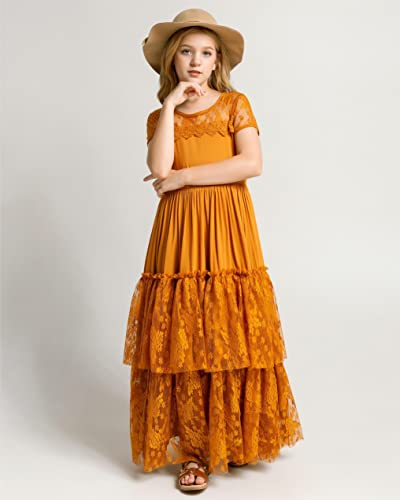 Bibihou Girls Lace Swing Holiday Party Wedding A-Line Maxi Dress Flower Girl Dresses, 10 Years #TOP2