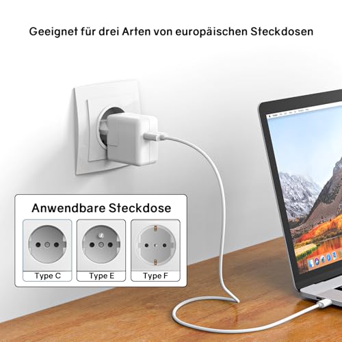 Powice für Apple Power Adapter, Apple Stecker, MacBook Ladegerät Apple, AC Adapter Geeignet als Ersatz für das Apple Netzteil, Apple iPad-Ladestecker(Weiß)