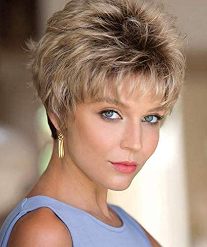 GNIMEGIL Women Blonde Brown Ombre Hair Heat Resistant Synthetic Hair Wigs with Bangs Daily Wigs Short Layered Color Style Cosplay Hair Wig