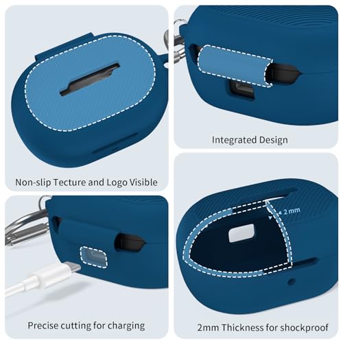 for Bose New QuietComfort Earbuds (2024) Case Cover with Cleaning Kit, Soft Silicone Protective Earbuds Case with Carabiner, Logo and Front LED Visible (Blue) by Nimuw - Image 4
