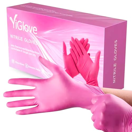 APEXIA Disposable Nitrile Gloves - Heavy Duty Nitrile Examination Surgical Gloves - Multi-Purpose, Single Use Medical Gloves Latex Free & Powder Free Pink Gloves - Box of 100 (Pink, Medium)