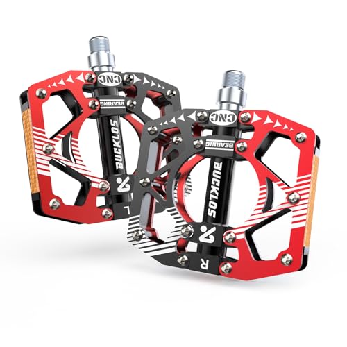BUCKLOS MTB Bike Flat Pedals CNC Machined Large Platform with Reflectors