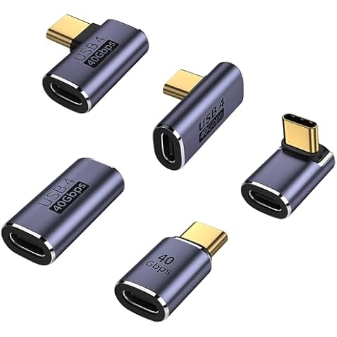 AreMe 5 Pack USB C Adapter, 90 Degree Up&Down, Left&Right Angle USB Type C Male to Female Extender, Female to Female Coupler for Steam Deck, ROG Ally, Switch, MacBook Pro/Air and More (Purple) Cover