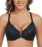 DotVol Women's Front Closure Underwire T-Back Full Figure Plus Size Unlined Seamless Bra(Black,40D)