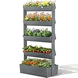 Vertikales Holz Hochbeet mit 5 Etagen Premium Blumenkasten, Frei stehender Blumentreppe Pflanztreppe Gemüsebeet Kräuterbeet Blumenbeet Pflanzkasten für Kräuter, Gemüse, Blumen