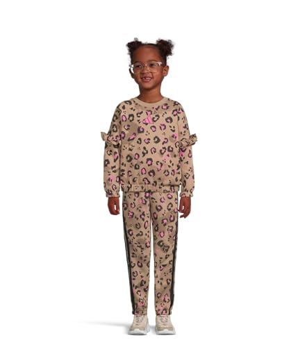 adidas Girls 2-piece Long Sleeve Printed Flutter Sleeve Pullover & Elastic Waistband Printed Jogger Set