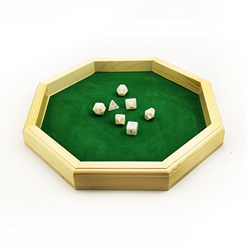 Heavy Duty 12 Inch Octagonal Wooden Dice Tray with Felt Lined Rolling Surface