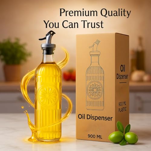 Image of 900ML Oil Dispenser Bottle | Heavy Premium Plastic Oil Pourer with Mandala Design | BPA-Free, Leakproof Cooking Oil Container with Easy Flow Spout for Kitchen (Transparent) (Mark 2)