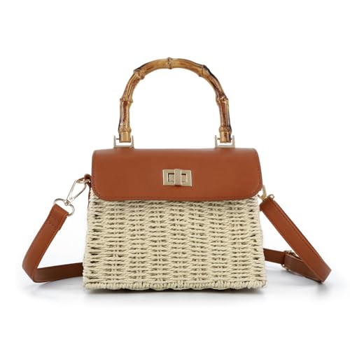 Freiesoldaten Straw Crossbody Bag for Women Chic Rattan Woven Top Handle Handbag Summer Beach Purse for Travel Vacation