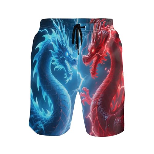 Men’s Swim Trunks Blue Red Dragon Showdown Beach Board Shorts Swimming Short Pants Running Sports Surffing Shorts