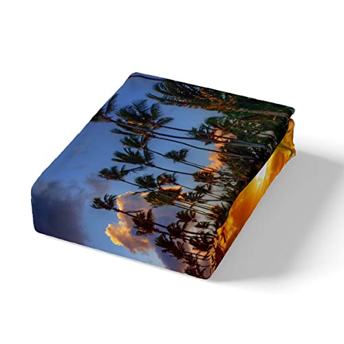 Feelyou Beach Duvet Cover Set Queen Size Summer Sea Ocean Bedding Set Hawaiian Tropical Palm Tree Nature Comforter Cover Microfiber With 2 Pillow Shams,Zipper, 3D Print Soft Sunset 3 Pieces #TOP4