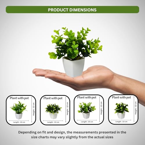 Image of DecoreBugs Artificial Potted Plants in Plastic Pot (4 Pack) Eucalyptus Plants Small Plants for Home Decor | Office Decor