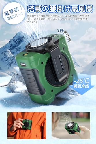 腰掛け扇風機 冷却【爆風199段階×8000mAh×冷却プレート内蔵】 SereneSol ベルトファン 5Way機能 腰掛け/首掛け/卓上/手持ち/照明 199段階風力 超強風 クーラー機能 暑さ対策グッズ ストラップ付き