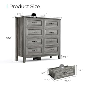 Linsy home farmhouse 8 drawer dresser grey chest of drawers for bedroom and living room organization wood dresser with ample storage space and rustic charm  urban country home decor