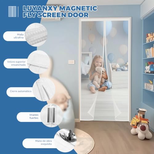 Miniatura 4 de Mosquitera Magnética para Puerta, 75x205cm, Cortina de Malla Blanca con Imanes Potentes, Fácil de Instalar en la Puerta del Balcón Exterior, Disfruta el Verano
