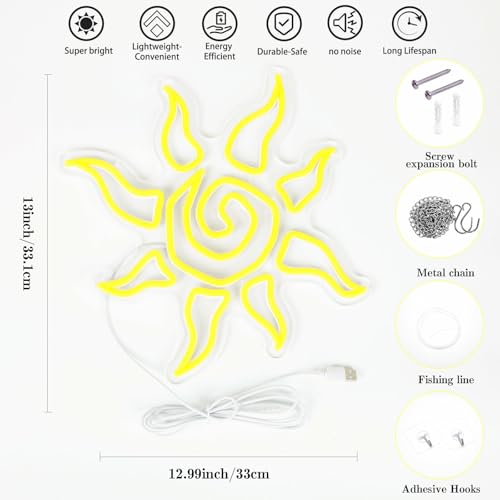 Mvorixa Sun Neon Sign, Dimmable Yellow Sunburst LED Neon Lights for Boho Wall Decor, Meditation Room, Game Room, Bar, Man Cave, Living Room, Aesthetic Home Neon Wall Art by Mvorixa - Used condition - Image 9