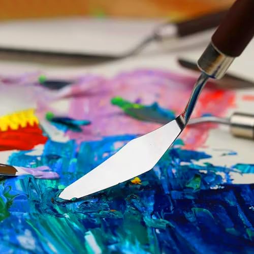 7Pcs Palette Knives Metal Spatulas with Wooden Handles for Oil Paints, Painting Craft Knife Mixing for Art, Palette Scraper for Paint Mixer, Smearing, Clay Sculpting Tools. 1Set - Thumbnail 7