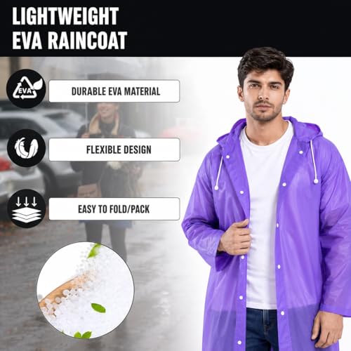 Image of Raincoat for Men & Women | Reusable Hooded Rain Wear | Lightweight 140 GSM Rain Coat with Snap Buttons | Full Length Unisex Rain Coat for Travel, Bike Riding & Monsoon