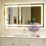 XRAMFY 48'' x 32'' LED Bathroom Mirror with Lights, Wall Mirror with Front and Backlight, 3 Colors...