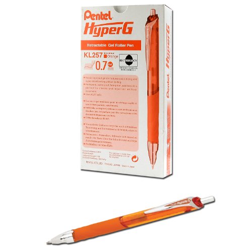 Pentel Hyper G�i�[��Gel���[���[�y���AM Line , Permanent�I�����W�C���N, Box of 12 ( kl257-f )