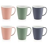 com-four® 6x Kaffeetasse mit Henkel - Mehrweg Trinkbecher aus Kunststoff - Plastiktasse in bunten Farben - bruchfester Teepott (06 Stück - 350ml - grün/blau/rosa)