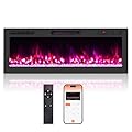 Tangkula 50” Wi-Fi Enabled Electric Fireplace, 750W/1500W Recessed & Wall-Mounted Linear Fireplace Heater with 12 Flame & Ember Bed Colors, 12H Timer, Remote & APP Control