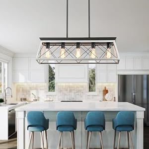 HuixuTe 5-Light Farmhouse Chandeliers for Dining Room, Rustic Kitchen Island Lighting, Adjustable Height Pendant Light for Kitchen, Dining Room Table White HuixuTe 5 Light Farmhouse Chandeliers for Dining Room Rustic Kitchen Island Lighting Adjustable Height Pendant Light for Kitchen Dining Room Table White