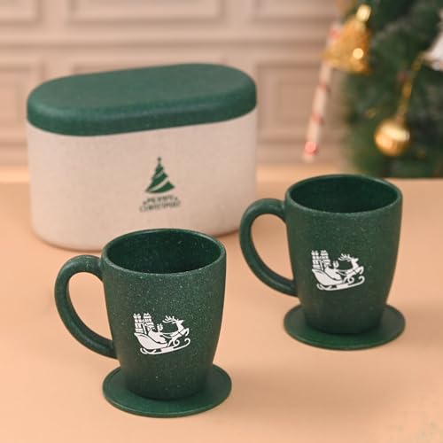 Image of Eha Earth-Friendly Christmas Gifts for Friends and Family | Secret Santa Gifts | Made with Rice Husk | Printed Christmas Mug and Coasters Set of 2, Keychain & Loopac Box | 300 ml | Fern