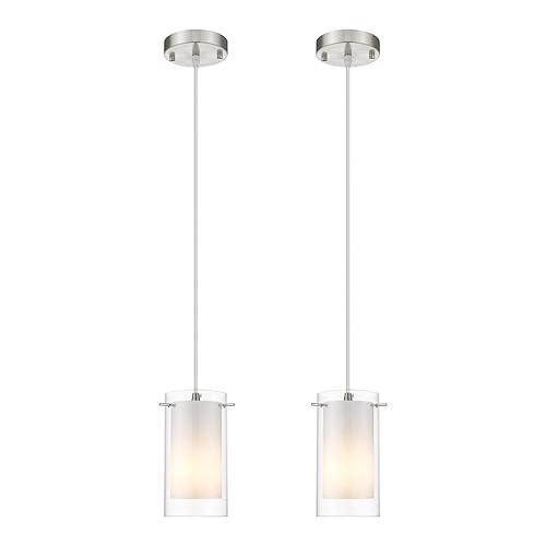 Modern Glass Pendant Light 2 Pack, Adjustable Hanging Pendant Lighting