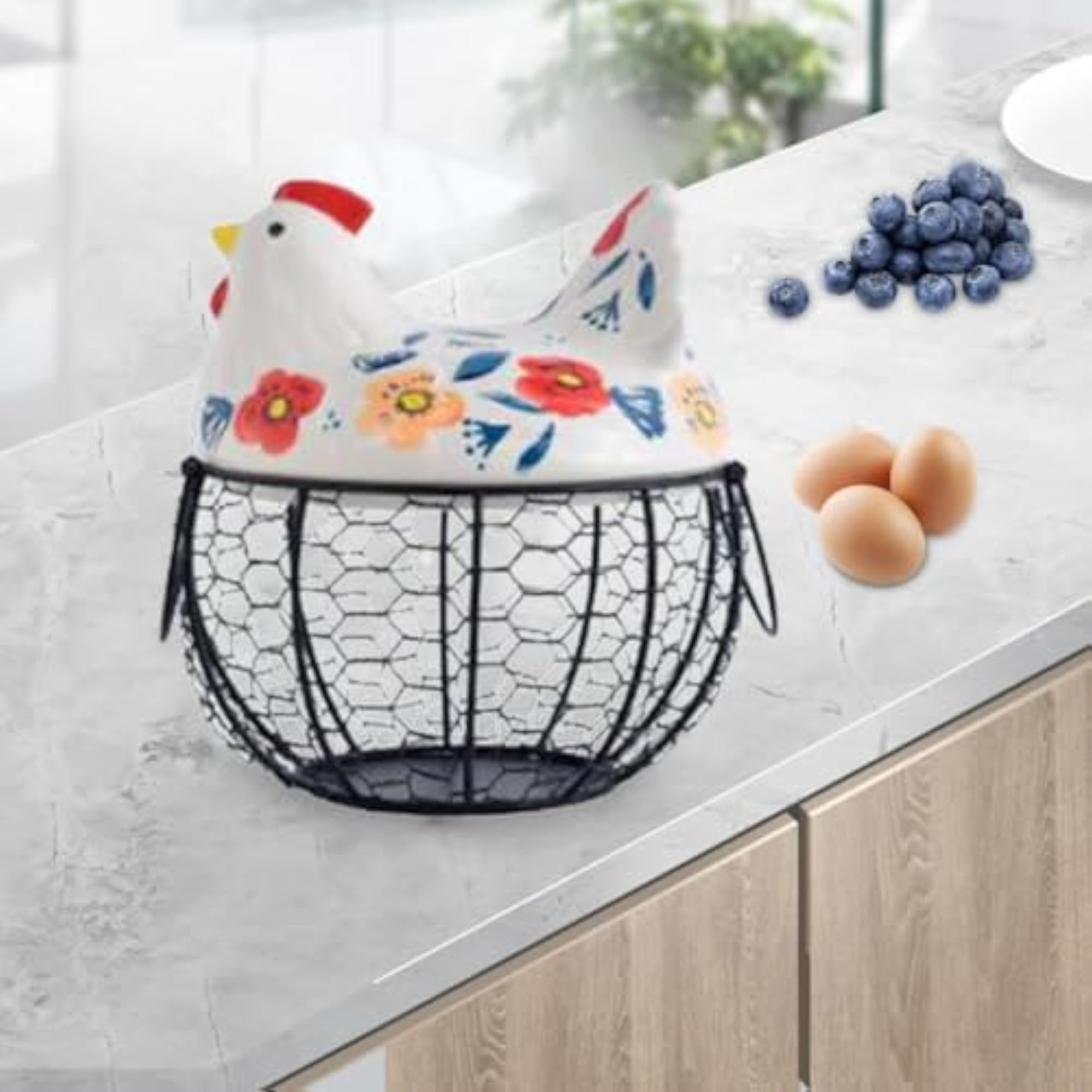 Chicken Egg Basket, Metal Storage Container for Kitchen