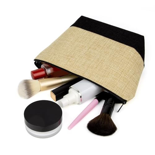 Image of Muka 6 Pack Burlap Makeup Bag, Two Tone Gusseted Cosmetic Case, 9 x 5-1 /2 x 3-1 /2 Inch