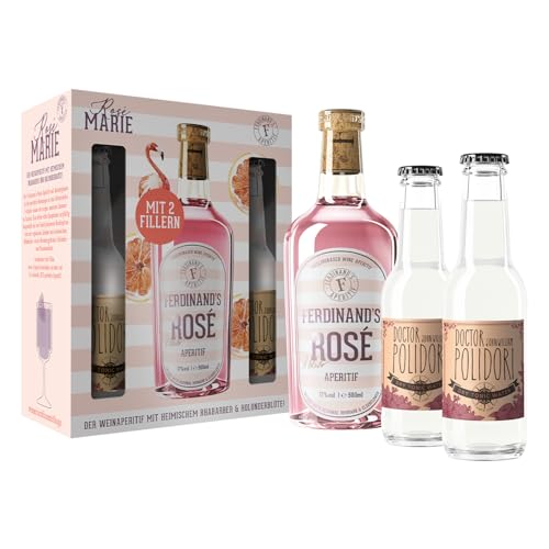 Ferdinand's | Rosé Aperitif | Perfektes Sommergetränk mit Rhabarber und Holunderblüte | Mit Doctor Polidori Dry Tonic Water | 500ml + 2 x 200ml | 17% vol. Ferdinand's | Rosé Aperitif | Perfektes Sommergetränk mit Rhabarber und Holunderblüte | Mit Doctor Polidori Dry Tonic Water | 500ml + 2 x 200ml | 17% vol.