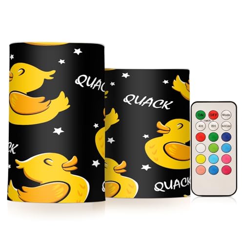 Mnsruu Flammenlose LED-Stumpenkerzen, Cartoon-Ente und Sterne, 2 Packungen