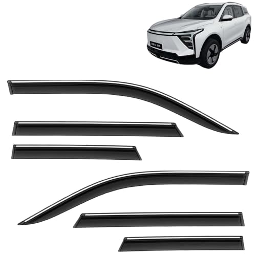 Image of KINGSWAY Accessories Chrome Lining Door Visor Only Compatible with Mahindra XEV 9S (Year 2026 Onwards) All Model, Premium Chromeline Unbreakable Car Rain Guard Side Rear Wind Deflectors, Set of 6 Pcs