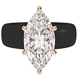 Rinfit Silicone Ring with Stone - Marquise Cut Cubic Zirconia Solitaire Engagement Ring for Women - Rubber Wedding Bands - Black/Rose Gold - Size 4