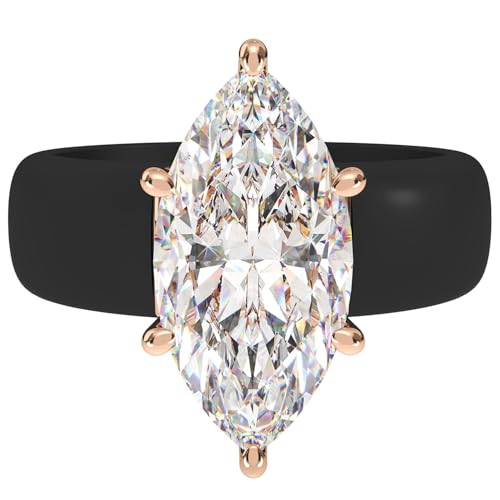 Rinfit Silicone Ring with Stone - Marquise Cut Cubic Zirconia Solitaire Engagement Ring for Women - Rubber Wedding Bands - Black/Rose Gold - Size 4
