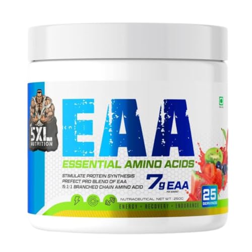 The 5xl Nutrition Essential Amino Acids (EAA) | Stimulate Protein Synthesis, Perfect Pro Blend of EAA, 5:1:1 Branched Chain Amino Acid | 25 servings, 250 gm (Litchi)